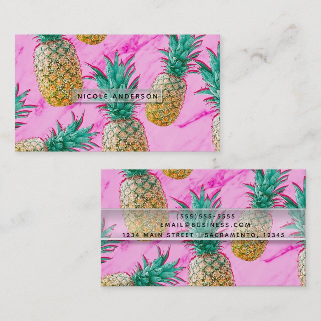 Tropiska Ananas & Rosa Marmor Chic Ljus Visitkort (Fram/baksida)