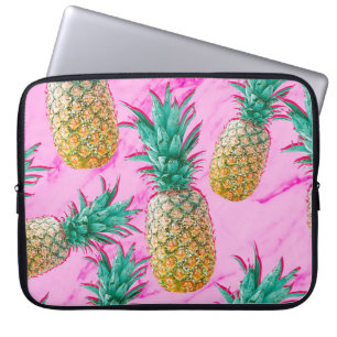 Tropiska Ananas & Rosa Marmor Modern Färgrik Laptop Sleeve