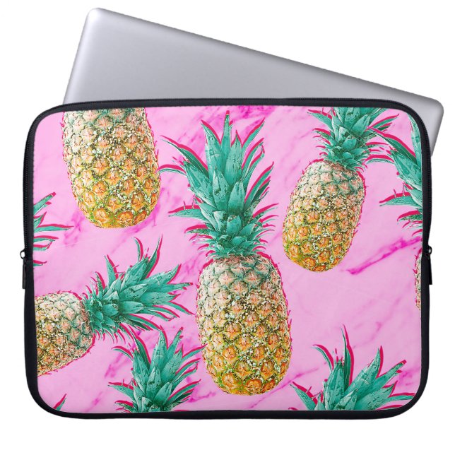 Tropiska Ananas & Rosa Marmor Modern Färgrik Laptop Sleeve (Framsidan)