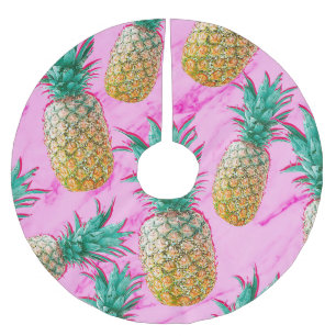 Tropiska Ananas & Rosa Marmor Moderna Färgglada Julgransmatta Borstad Polyester