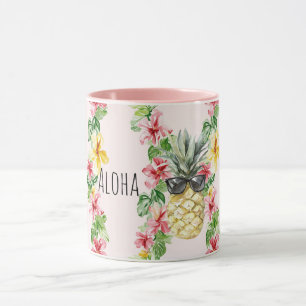 Tropiska ananas solglasögon blommor mugg