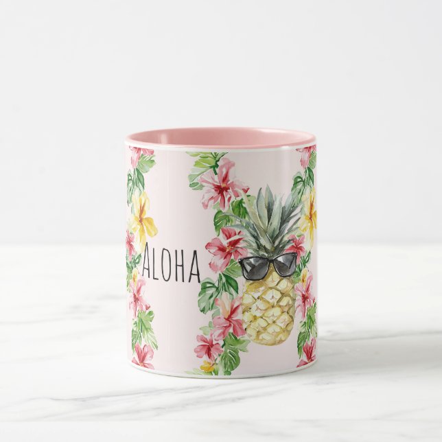 Tropiska ananas solglasögon blommor mugg (Center)