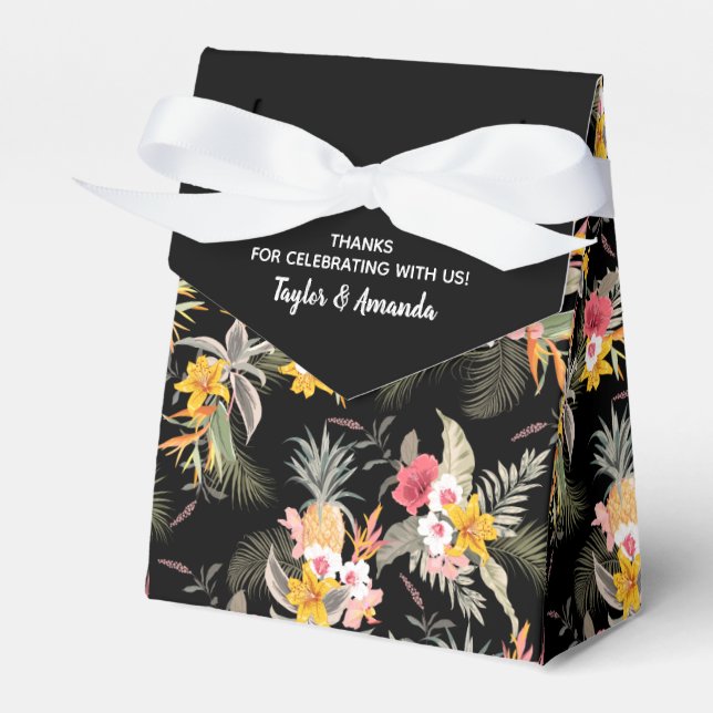 Tropiska ananasblommor på svart tält presentaskar (Framsidan Sidan)