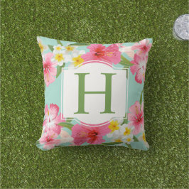 Tropiska Aqua Rosa Flowers Mönster Anpassningsbar Utomhuskudde