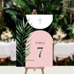 Tropiska arches Handflatan Löv Monogram Bröllop Bordsnummer<br><div class="desc">rosa och vita bågar över mörk handflatan löv med monogram i grått- och vattenfärgstryck</div>