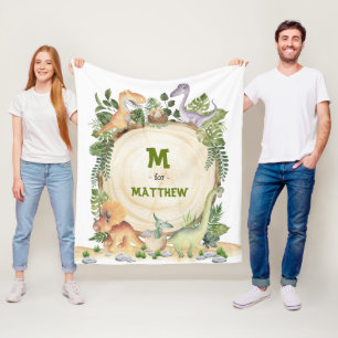 Tropiska Baby Dinosaurs Anpassningsbar Monogram Na Fleecefilt