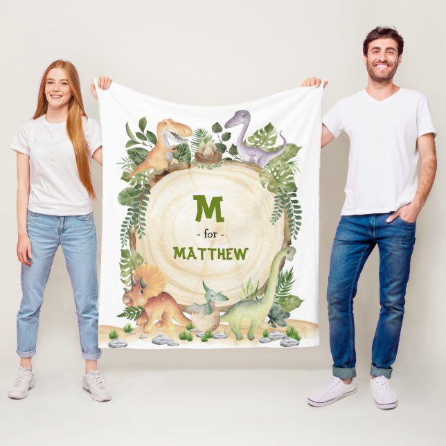 Tropiska Baby Dinosaurs Anpassningsbar Monogram Na Fleecefilt (På plats)