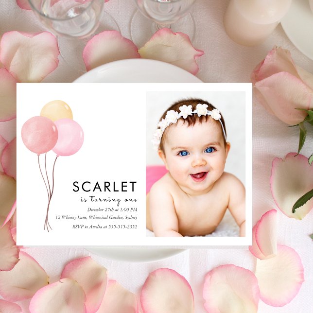 Tropiska ballonger enkel första födelsedagsinbjuda inbjudningar (Skapare uppladdad)