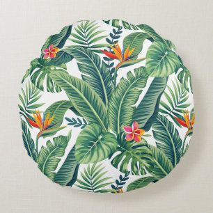 Tropiska Banana Monstera Handflatan Lövs & Flowers Rund Kudde