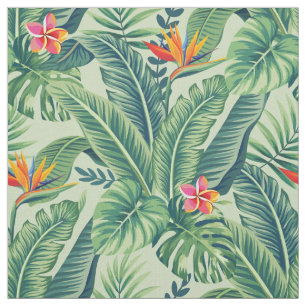 Tropiska Banana Monstera Handflatan Lövs & Flowers Tyg