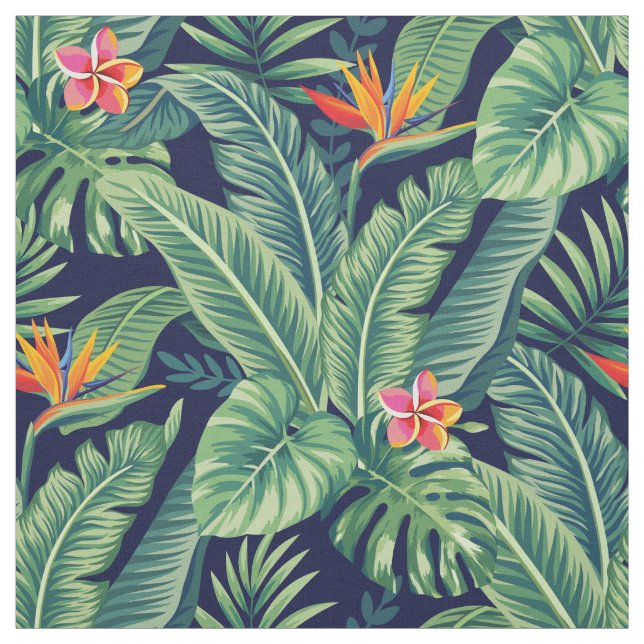 Tropiska Banana Monstera Handflatan Lövs & Flowers Tyg (Provkarta)