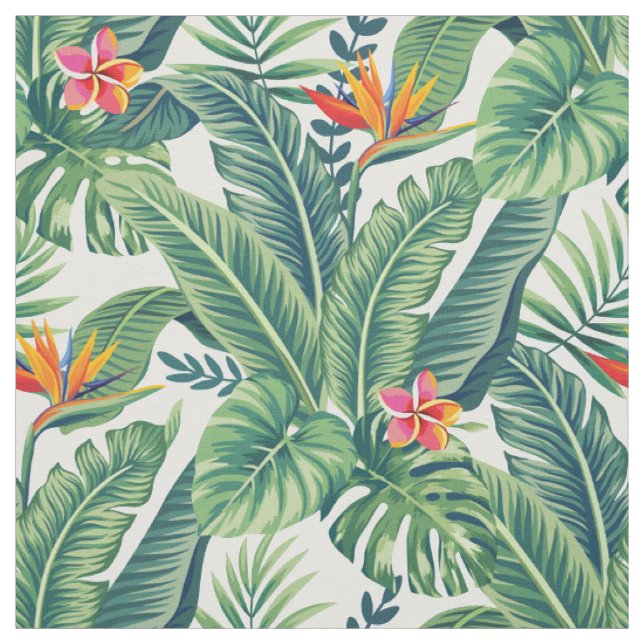 Tropiska Banana Monstera Handflatan Lövs & Flowers Tyg (Provkarta)