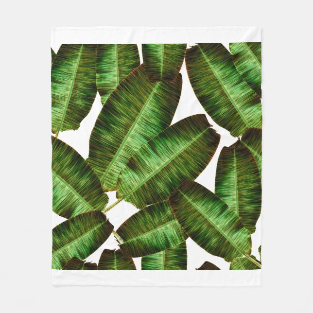 Tropiska bananers löv, djungel löv, sömlös flora fleecefilt (Framsidan)