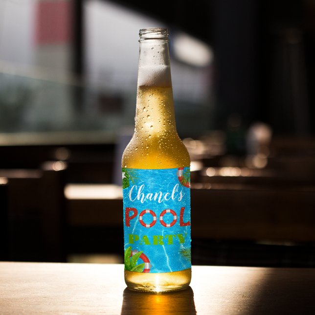 Tropiska Bassäng Party | Sommarfödelsedag Spritflaskor Etikett (Skapare uppladdad)
