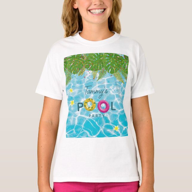 Tropiska Bassäng Party Swimming Bassäng födelsedag T Shirt (Framsida)