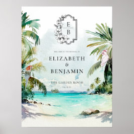 Tropiska Beach Handflatan | Monogram Bröllop Välko Poster