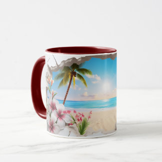Tropiska Beach Handflatan Träd Scenia Coffee Mugg