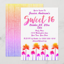 Tropiska Beach Handflatan Träd Sweet sixteen Inbjudningar