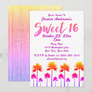 Tropiska Beach Handflatan Träd Sweet sixteen Inbjudningar