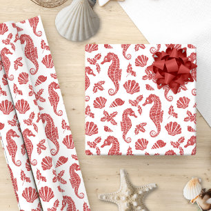 Tropiska Beach-julen Red Glitter Seahorse Presentpapper