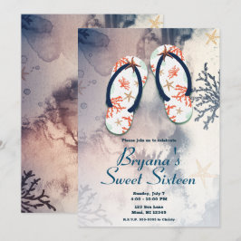 Tropiska beach korall flip-flops söt 16 födelsedag inbjudningar