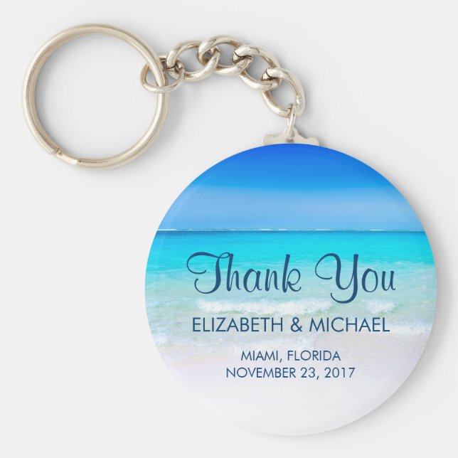 Tropiska Beach med turkos Sea Bröllop Tack Nyckelring (Framsidan)