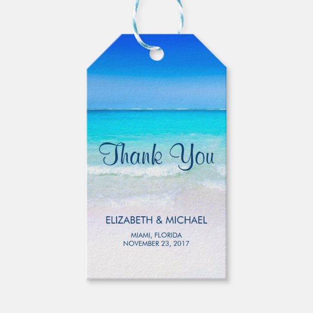 Tropiska Beach med turkos Sea Bröllop Tack Presentetikett (Framsidan)
