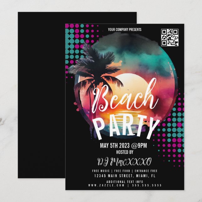 Tropiska Beach Natthändelse Party Pub Klubb Flyer Inbjudningar (Fram/baksida)
