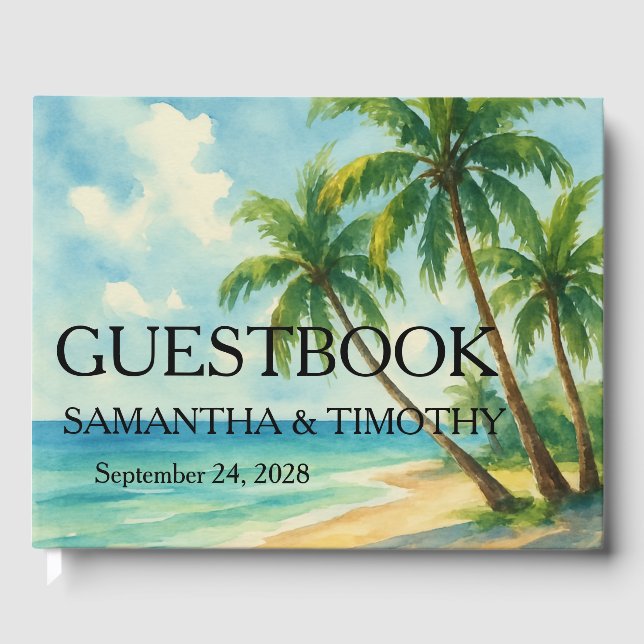 Tropiska Beach-ön Handflatan Träd Bröllop Gästböcker (Framsida)