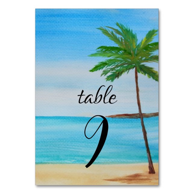 Tropiska Beach-ön Sommaren Handflatan Träd Bröllop Bordsnummer (Framsidan)