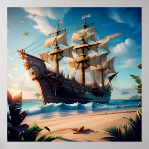 Tropiska Beach Pirat Frakt Poster