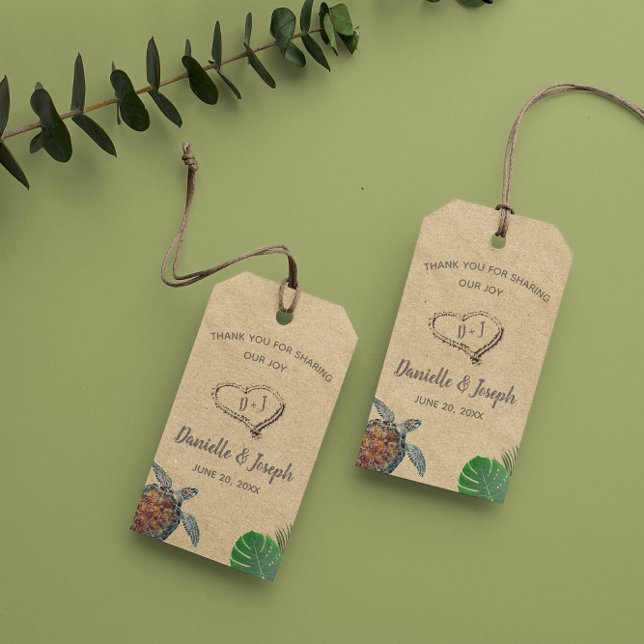 Tropiska Beach Sea Turtle Bröllop Presentetikett (Skapare uppladdad)