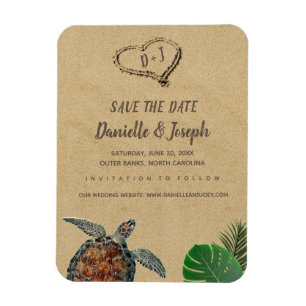 Tropiska Beach Sea Turtle Bröllop spara datum Magnet