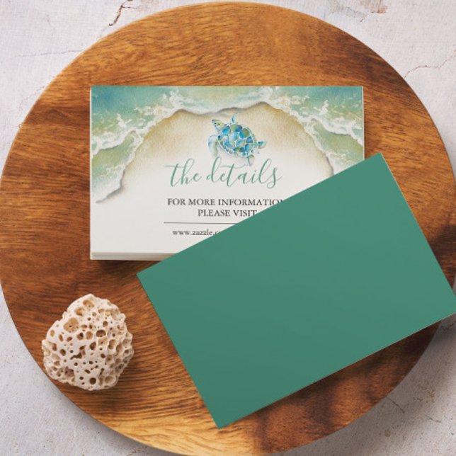 Tropiska Beach Sea Turtle webbplats Bröllop Tilläggskort (Tropical weddings sea turtle details card by watercolor artist Victoria Grigaliunas in Florida)