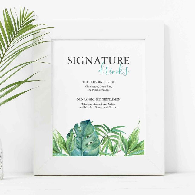 Tropiska Beach Signaturdrycker Bröllopsskylt Poster (beach wedding sign for signature drinks use the template fields to add your custom text.)