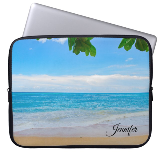 Tropiska Beach Sol Sand and Sea Anpassningsbar Laptop Sleeve (Framsidan)