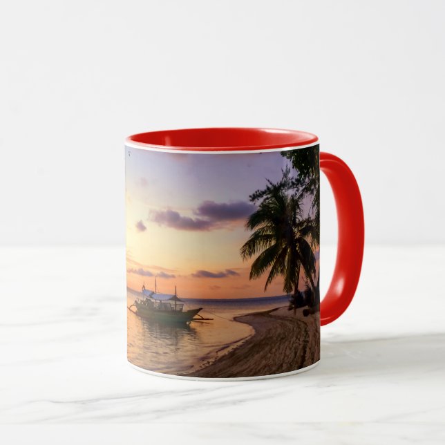 Tropiska Beach Tahiti Island Sunset Mugg (Framsida höger)