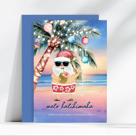 Tropiska Beach Träd jultomten i vid Handflatan Julkort
