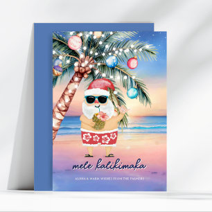 Tropiska Beach Träd jultomten i vid Handflatan Julkort