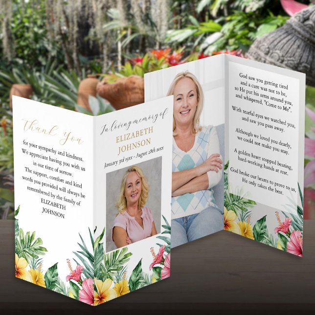 Tropiska begravningsminnesbilder bönebönkort dikte visitkort (Tropical Funeral Memorial Photo Prayer Poem Cards)