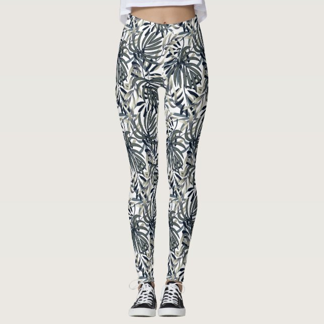 Tropiska beningar av grått/olivträd leggings (Framsida)