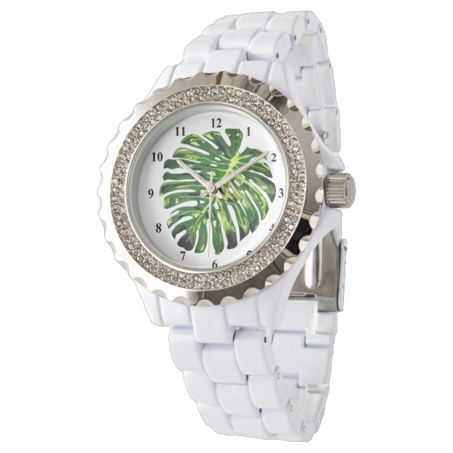 Tropiska bevakningen i Monstera Löv Armbandsur (Vinklad)