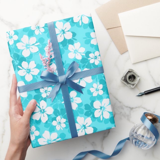 Tropiska blå Hibiscus Flowers Mönster Presentpapper (Gifting)