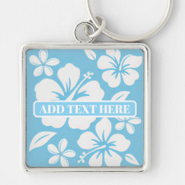 Tropiska blå persikoblommor fyrkantig silverfärgad nyckelring