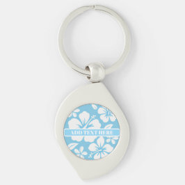 Tropiska blå persikoblommor swirl silverfärgad nyckelring