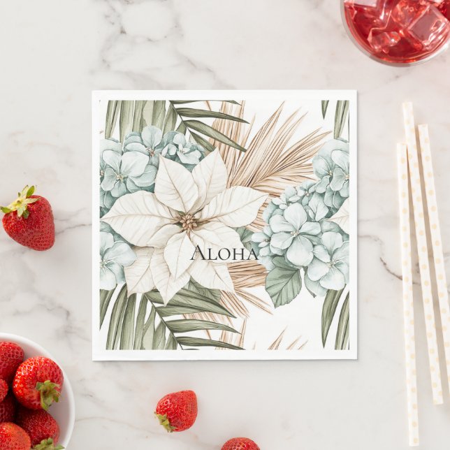 Tropiska Blå Vita Blommor Bröllop Pappersservett (Insitu)