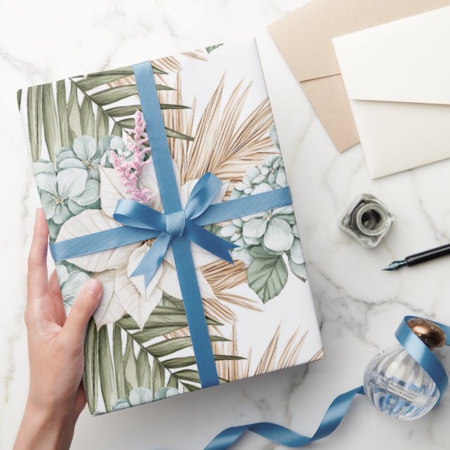 Tropiska Blå Vita Blommor Bröllop Presentpapper (Gifting)
