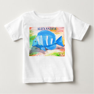 Tropiska blåa fiskar Vattentfärg Havsbotten T Shirt
