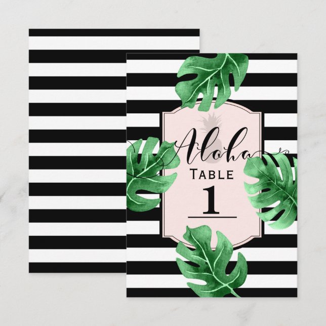 Tropiska blad & ananas bröllops bord nummer inbjudningar (Fram/baksida)