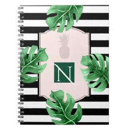 Tropiska blad & ananas Elegant Chic Monogram Anteckningsbok